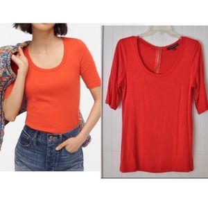 Orange Scoop Neck Rayon Shirt size Large